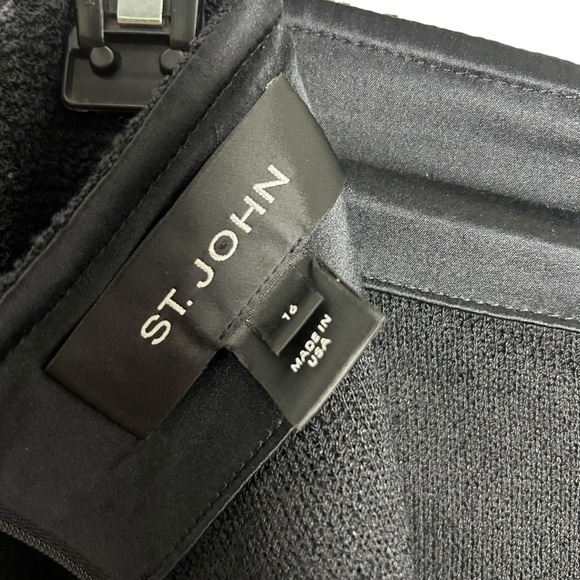 St John Black Leather side button Bellow Knee Knit Skirt EUC SZ16 - Picture 6 of 7